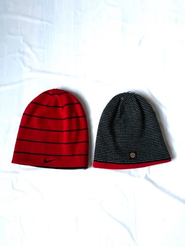 Nike Manchester United black and red beanie cap reversible stripes one size