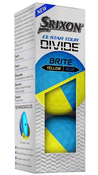 Srixon Q-Star Tour Divide Golf Balls (Brite Yellow/Blue, 2021, 3pk) 1 Sleeve NEW