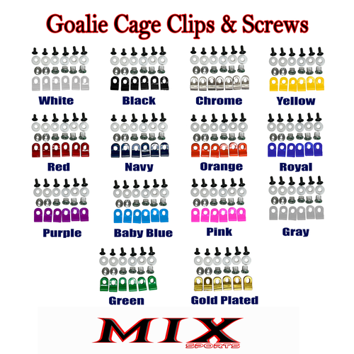 Mix Sports Goalie Mask Cage Powder Coated Clips and Screws kits - 14 colors available