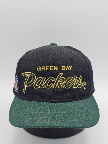Vintage Green Bay Packers Sports Specialties Double Line Script Hat Cap Snapback