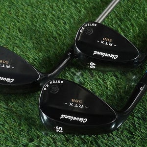 CUSTOM CLEVELAND RTX 588 WEDGES SET GW,SW,LW STEELFIBER STIFF LH 52,56,60 +1"