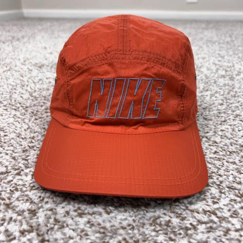 Vintage Nike Hat Cap Panel One Size Orange Nylon Runner Mens Retro 90s Ripstop