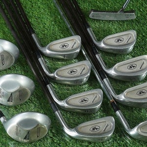 MEN'S 12pc. STARTER GOLF SET MIZUNO, EDGE TECH + TAYLORMADE  STIFF GRAPHITE RH