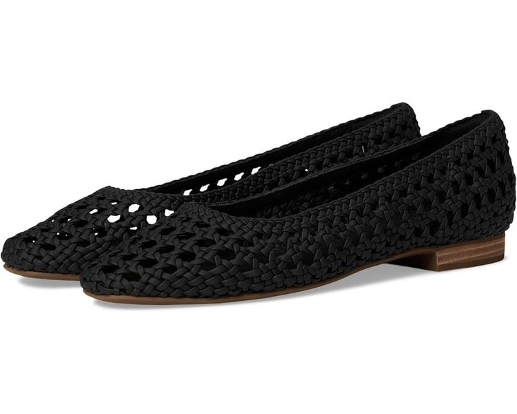 Toms Briella Flat Womens US 9 Black Woven Basket Suede Square Toe Slip-On TZP935