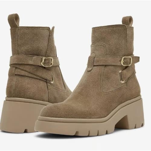 Steve Madden Colletta Boots Womens 6.5 Taupe Suede Round Toe Ankle Bootie TZP792