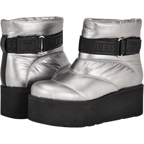 Guess Jilona Boots Women's Pewter Adjustable Strap Platform Puffer Bootie TZP969