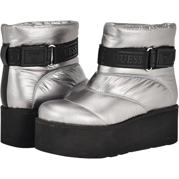 Guess Jilona Boots Women's Pewter Adjustable Strap Platform Puffer Bootie TZP969