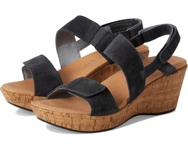 Naot Sunrise Sandals Women's US 7 Charcoal Suede Ankle Strap Wedge Heel TZP940
