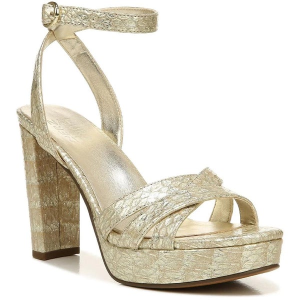 Naturalizer Mallory Strappy Womens 9 Gold Leather Block Heel Dress Sandal TZP757