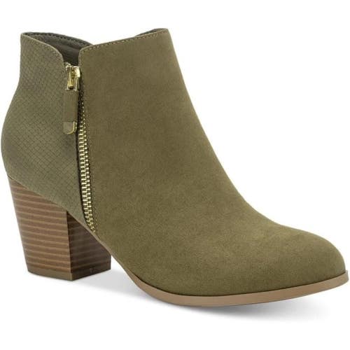 Style & Co. Masrinaaf Boots Women's US 7 Olive Suede Block Heel Booties TZP811