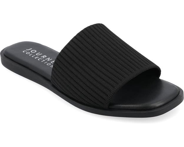 Journee Prisilla Slide Women's 7.5 Black Slip On Single Band Flat Sandals TZP742