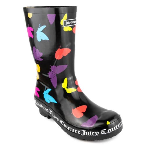 Juicy Couture Totally Women 9 Black Butterfly Print Waterproof Rain Boots TZP819