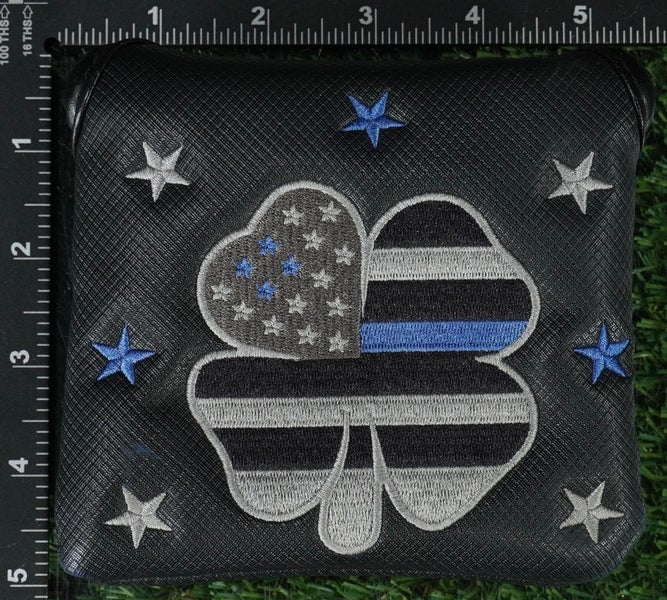 UNICADDIE MALLET PUTTER HEADCOVER MAGNETIC POLICE USA BLACK / BLUE / GRAY CLOVER