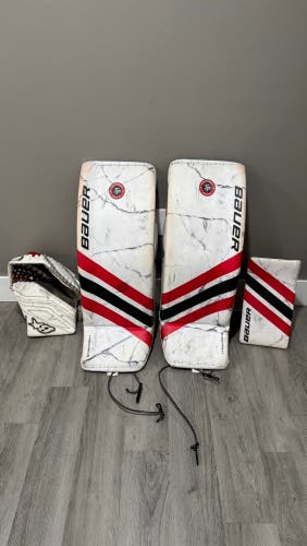 Bauer Custom Supreme Shadow Digiprint Goalie Set with brians iconik glove. Size small (33”) pads.