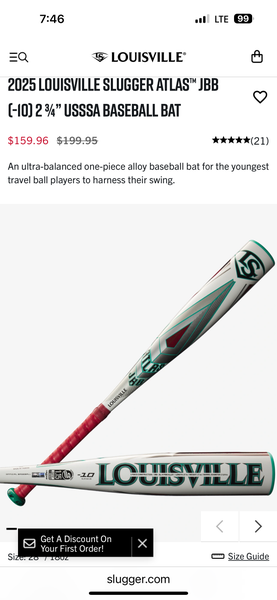 2025 Louisville Slugger atlas USSSA Certified Bat (-10) 18 oz 28" (New)