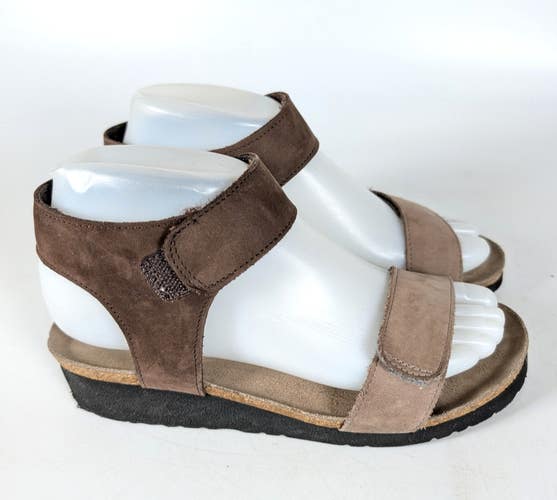 Naot Alba Sandals Womens Size: 37 / 6 Ankle Strap Beige Brown Leather Wedge Shoe