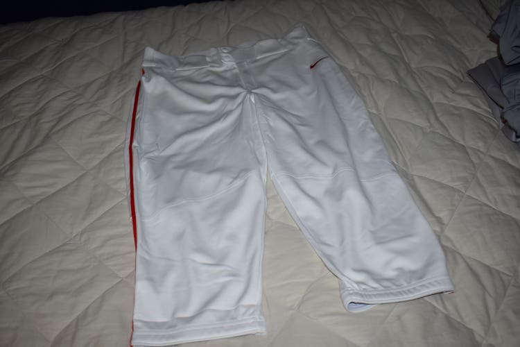 NEW - Nike Team Engineered Vapor Select Baseball Pants, White w/Red, Adult Large