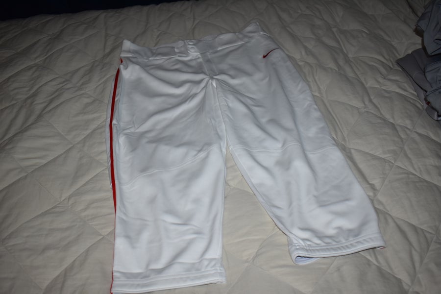 NEW - Nike Team Engineered Vapor Select Baseball Pants, White w/Red, Adult Large