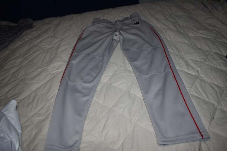 New Balance Team Issue Baseball Pants, Gray w/Red, Adult Small