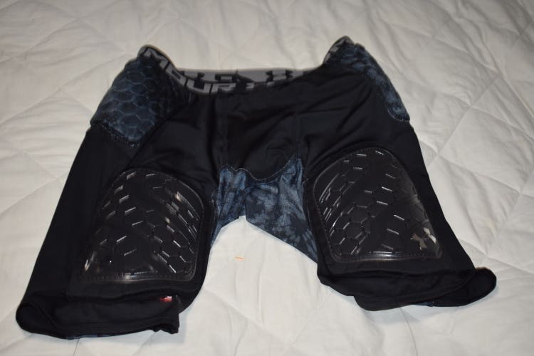 Under Armour Heatgear Gameday Armour Pro 5-Pad Hex Football Girdle, Black/Blue, Adult XL