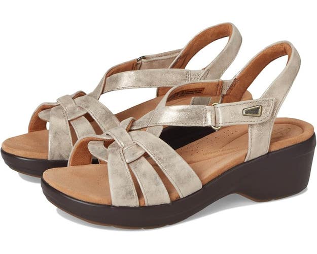 Clarks Tuleah Cross Sandals Women's US 12 Metallic Leather Ankle Strap TZP884