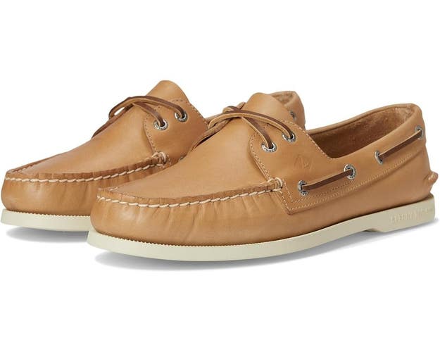 Sperry Authentic Original 2-Eye Men's 11 Cream Leather Slip On Boat Shoes TZP806