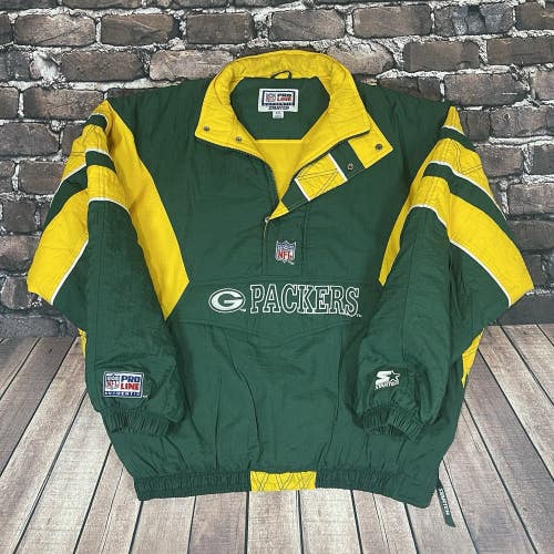 Vintage Green Bay Packers Starter Pro Line Jacket Anorak Pullover 1/2 Zip XXL