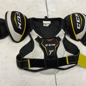 Used CCM SUPER TACKS Youth Shoulder Pads White/Black/Yellow SM 11855-S000195318