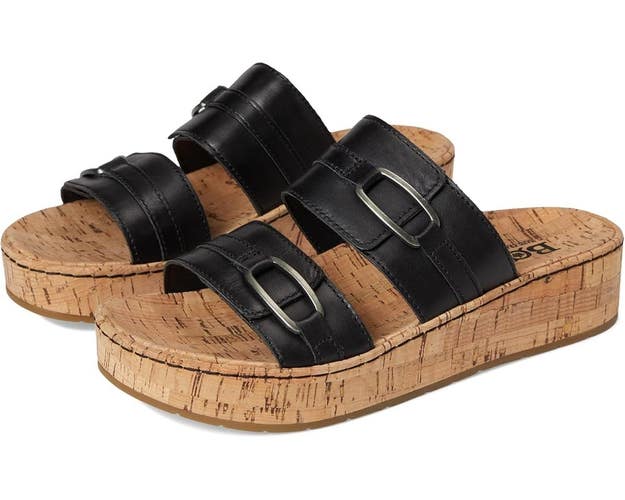 Born Solina BR0072503 Sandals Women's US 6 Black Leather Slip On Slides TZP808