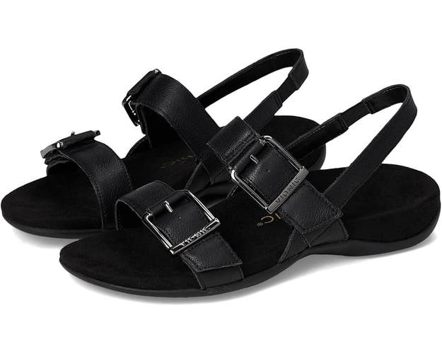 Vionic Reese Slingback Womens 9 Black Leather Slip-On Double Strap Sandal TZP771