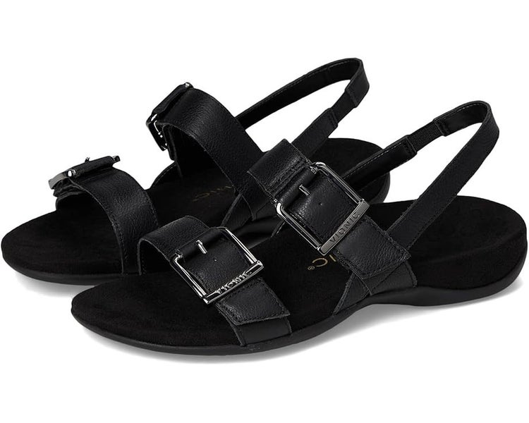 Vionic Reese Slingback Womens 9 Black Leather Slip-On Double Strap Sandal TZP771