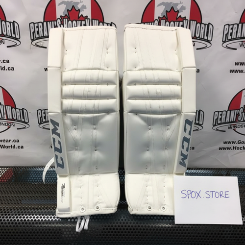 CCM EFlex 860 Intermediate Goalie Pads – 31+1” | White/Silver (NEW) (READ DESCRIPTION)