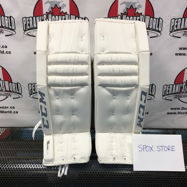 CCM EFlex 860 Intermediate Goalie Pads – 31+1” | White/Silver (NEW) (READ DESCRIPTION)