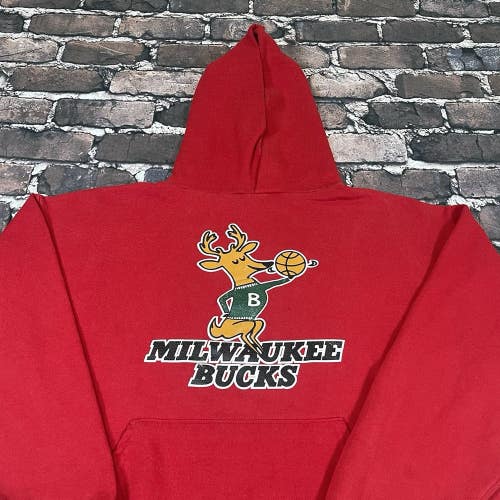 Vintage Milwaukee Bucks Graphic Print Hoodie Sweatshirt Mens Size L ? Red Rare