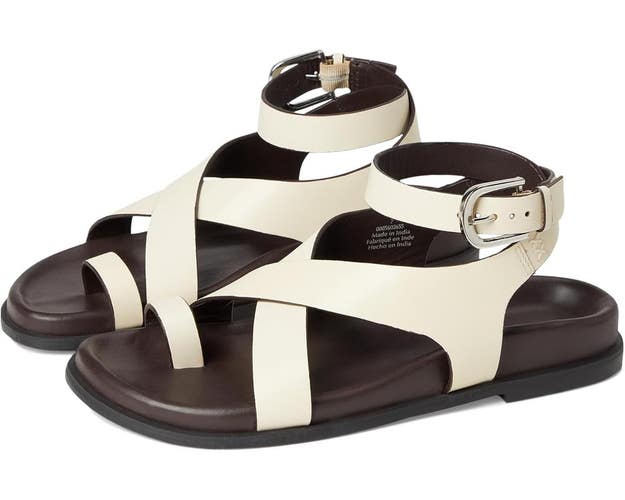 Free People Anya Sandals Women's US 7 Ecru Leather Crisscross Toe Ring TZP1033