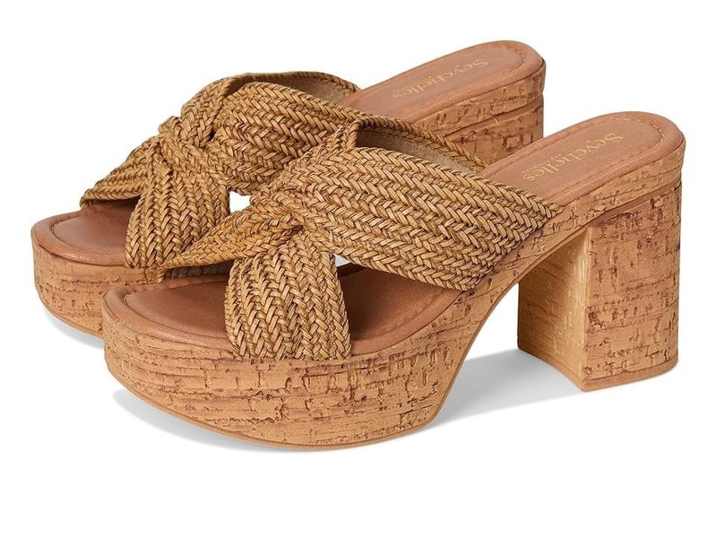 Seychelles Adorned Raffia Slide Women 6.5 Brown Block Heel Platform Shoes TZP765