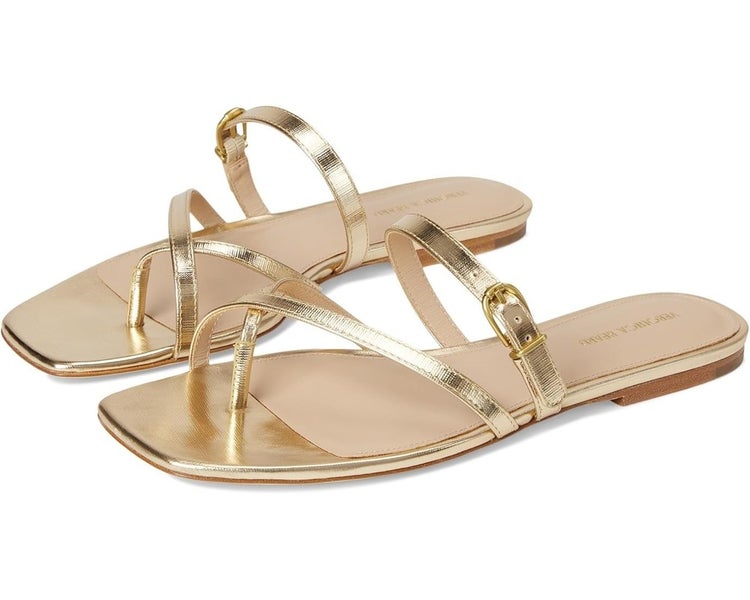 Veronica Beard Marthe J5018L7700 Women's US 5 Pale Gold Leather Sandals TZP1034