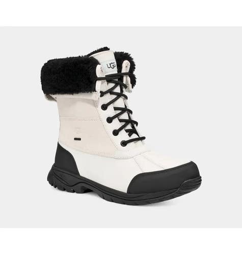UGG Butte 1130809-WBLC Mens 9.5 White Black Leather Waterproof Snow Boots DDK587