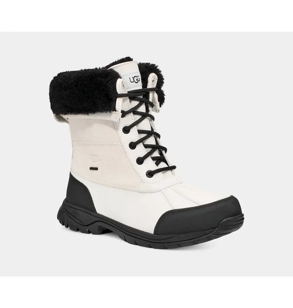 UGG Butte 1130809-WBLC Mens 9.5 White Black Leather Waterproof Snow Boots DDK587