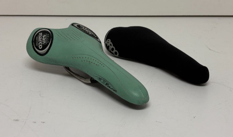 Selle San Marco Italy Blaze Bianchi Celeste Green Titanium Rail Saddle Seat
