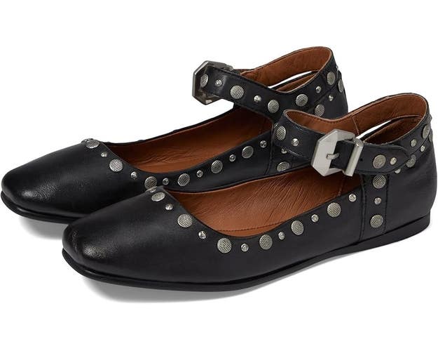 Free People Mystic Mary Jane Women's 7.5 Black Leather Studded Flat Shoes TZP847