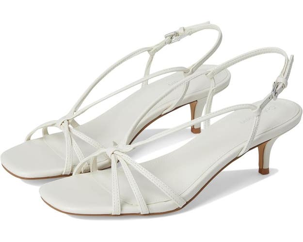 Calvin Klein Poeta Sandals Women's US 5 Ivory Faux Leather Kitten Heel TZP1018