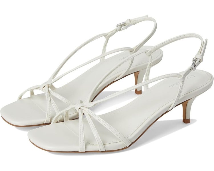 Calvin Klein Poeta Sandals Women's US 5 Ivory Faux Leather Kitten Heel TZP1018