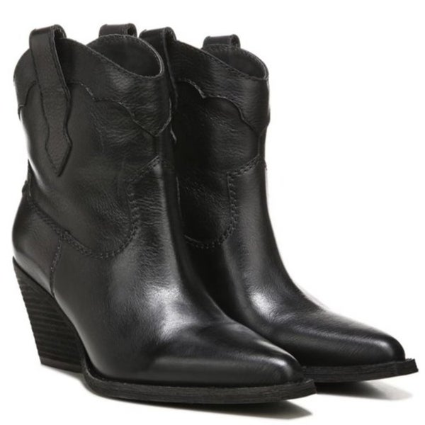 Zodiac Roslyn Boots Women's 8.5 Black Leather Wedge Heel Western Booties TZP832