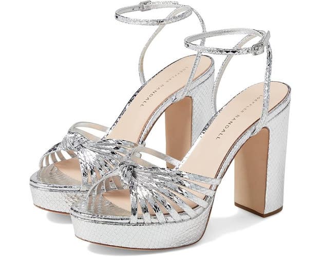 Loeffler Randall Rivka Sandals Womens 8.5 Silver Knot Platform Block Heel TZP838