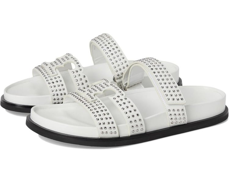 Tory Burch Ines Stud Sport Sandals Women 7.5 White Leather Studded Slide TZP1035