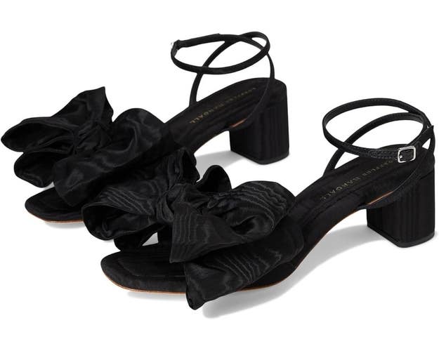 Loeffler Randall Carmen Sandals Women 9 Black Bow Block Heel Ankle Strap TZP1037