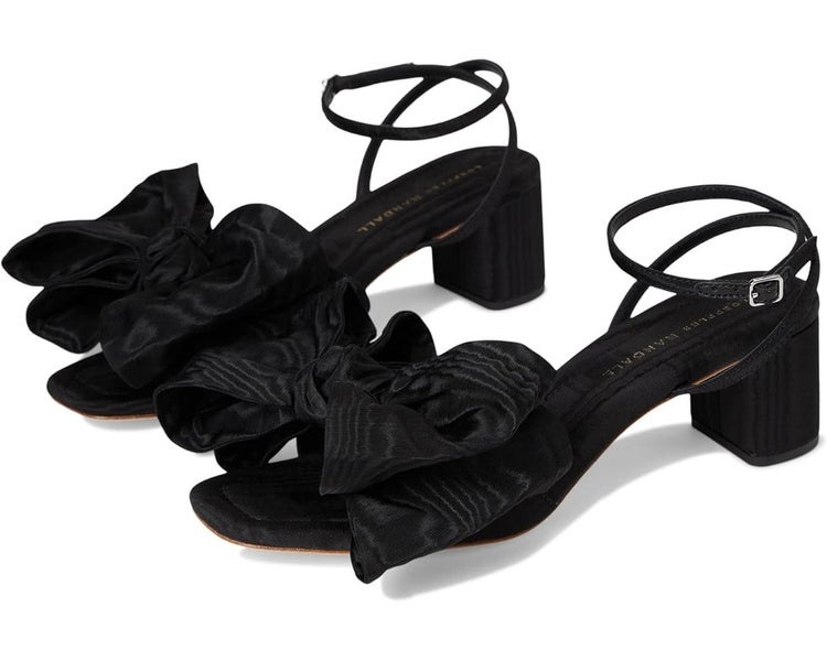 Loeffler Randall Carmen Sandals Women 9 Black Bow Block Heel Ankle Strap TZP1037