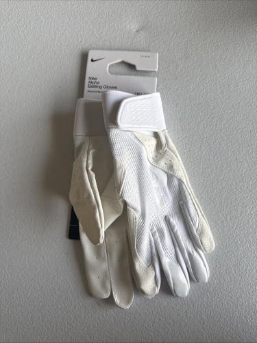 Nike Alpha Text Batting Gloves Adult Unisex White/White/White Medium (INV302)