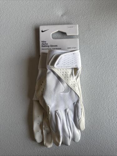Nike Alpha Batting Gloves Youth Unisex White/White/White Youth Medium (INV301)